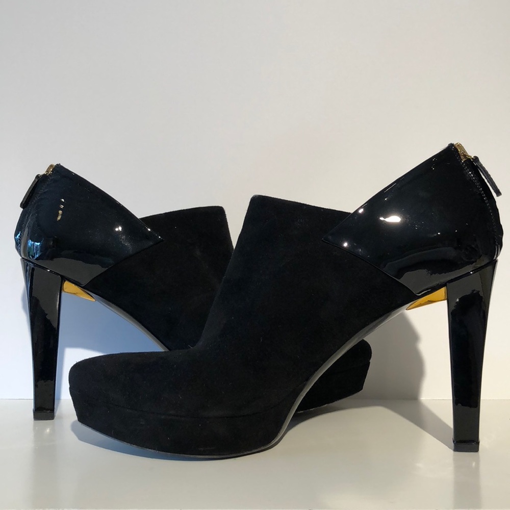 Gucci black suede & patent leather platform bootie